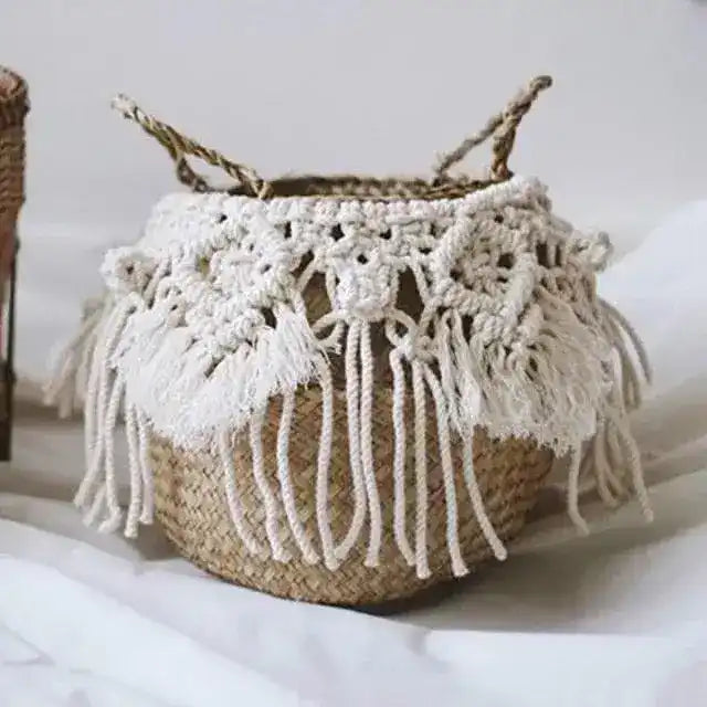 Organic Seagrass Hand Woven Basket with Tassel - MAIA HOMES