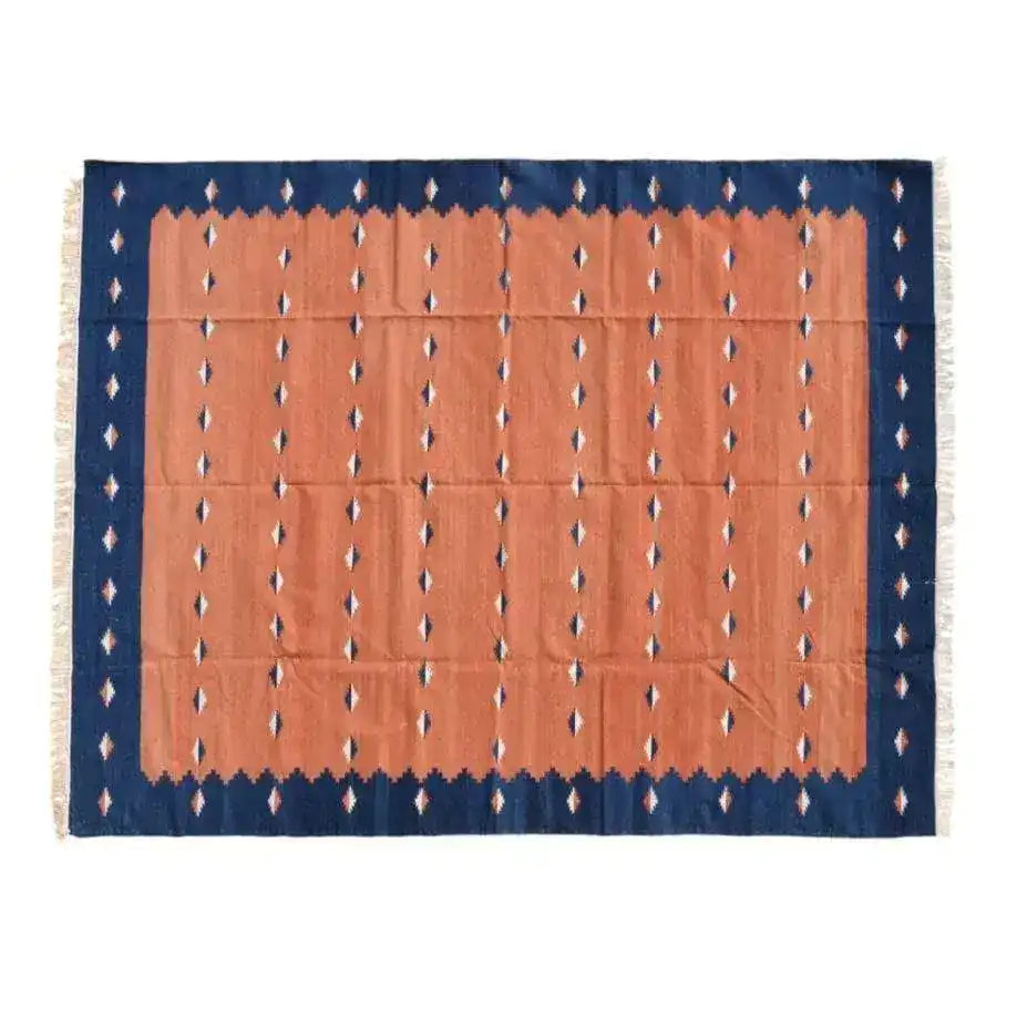 Organic Vegetable Dyed Indian Dhurrie Reversible Cotton Rug - Burnt Orange