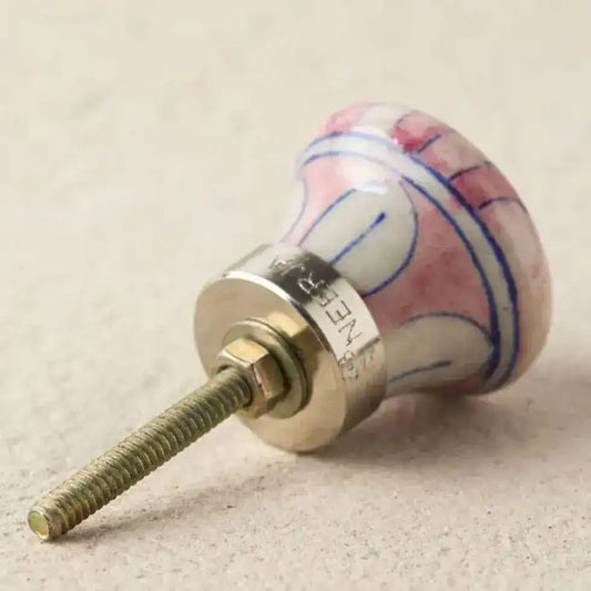 Pink and Blue Stripe Ceramic Cabinet Knobs - Set of 6 - MAIA HOMES