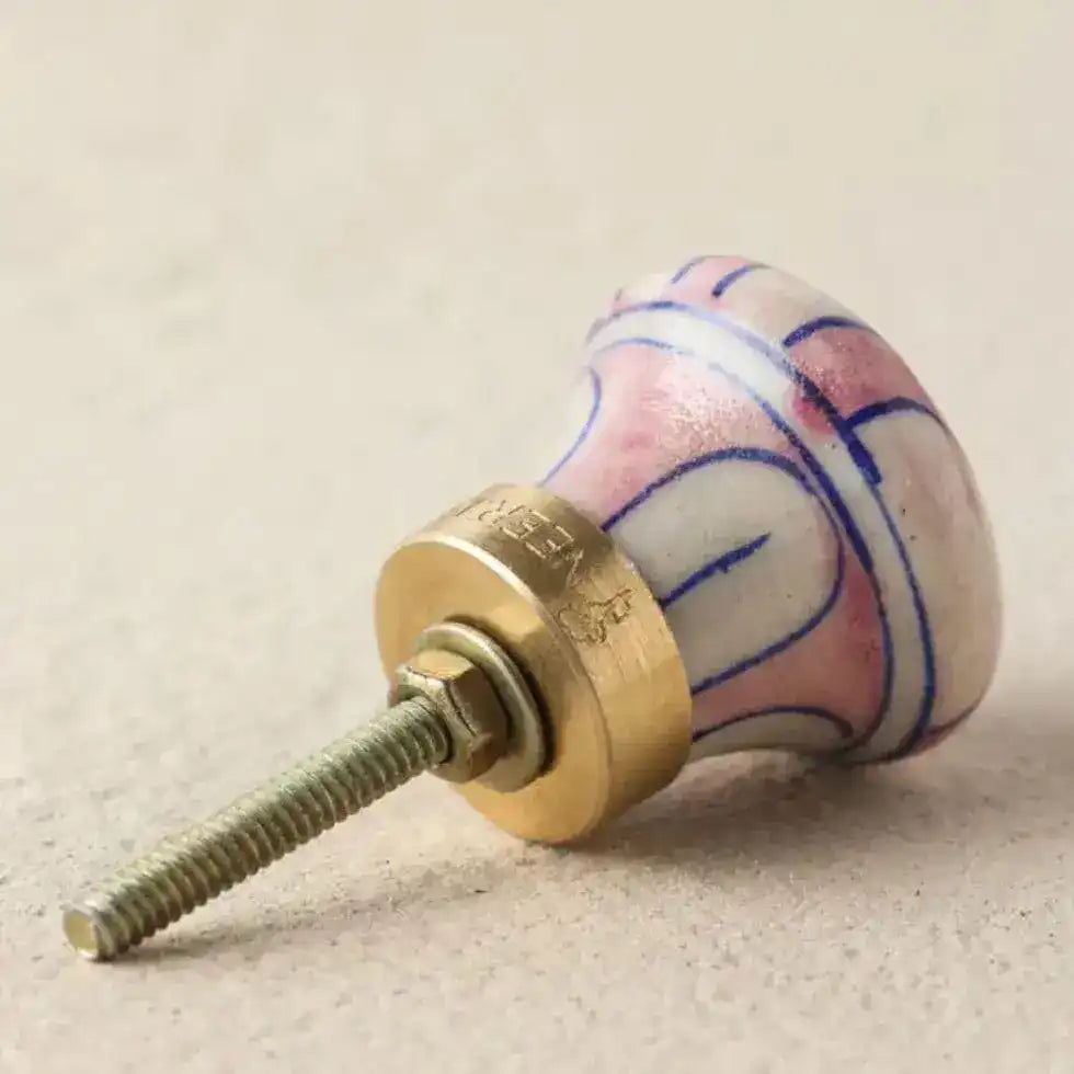 Pink and Blue Stripe Ceramic Cabinet Knobs - Set of 6 - MAIA HOMES
