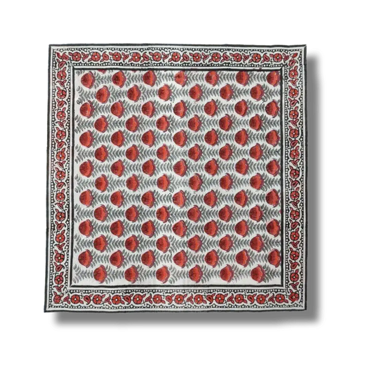 Red Floral Hand Block Printed Cotton Napkins