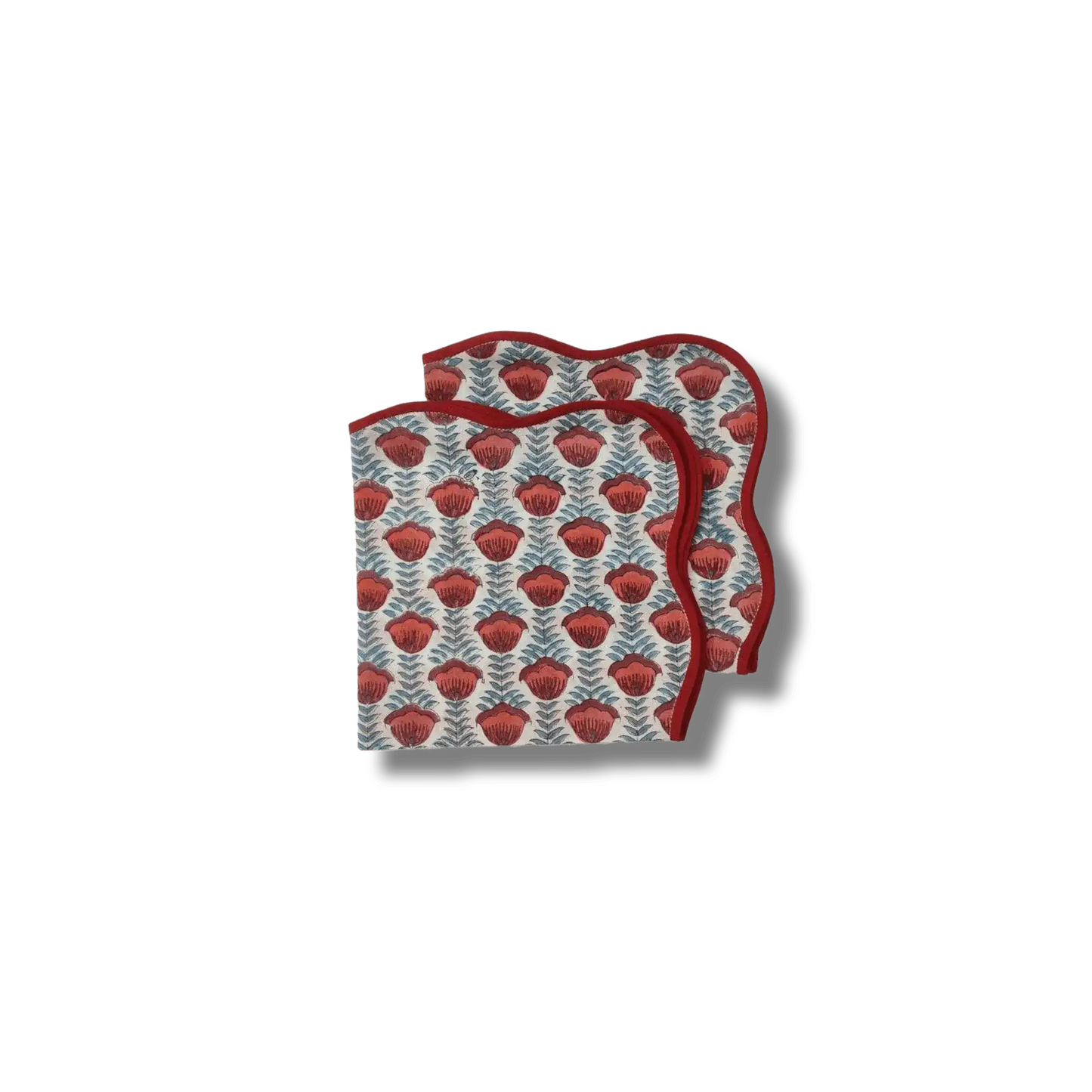 Red Floral Hand Block Printed Cotton Napkins
