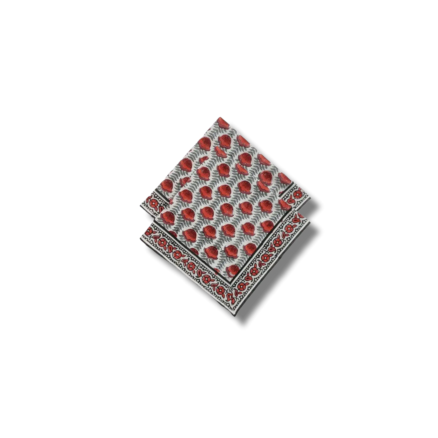 Red Floral Hand Block Printed Cotton Napkins