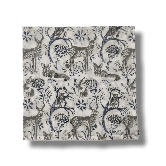 Reindeers in the Forest Block Printed Cotton Napkins