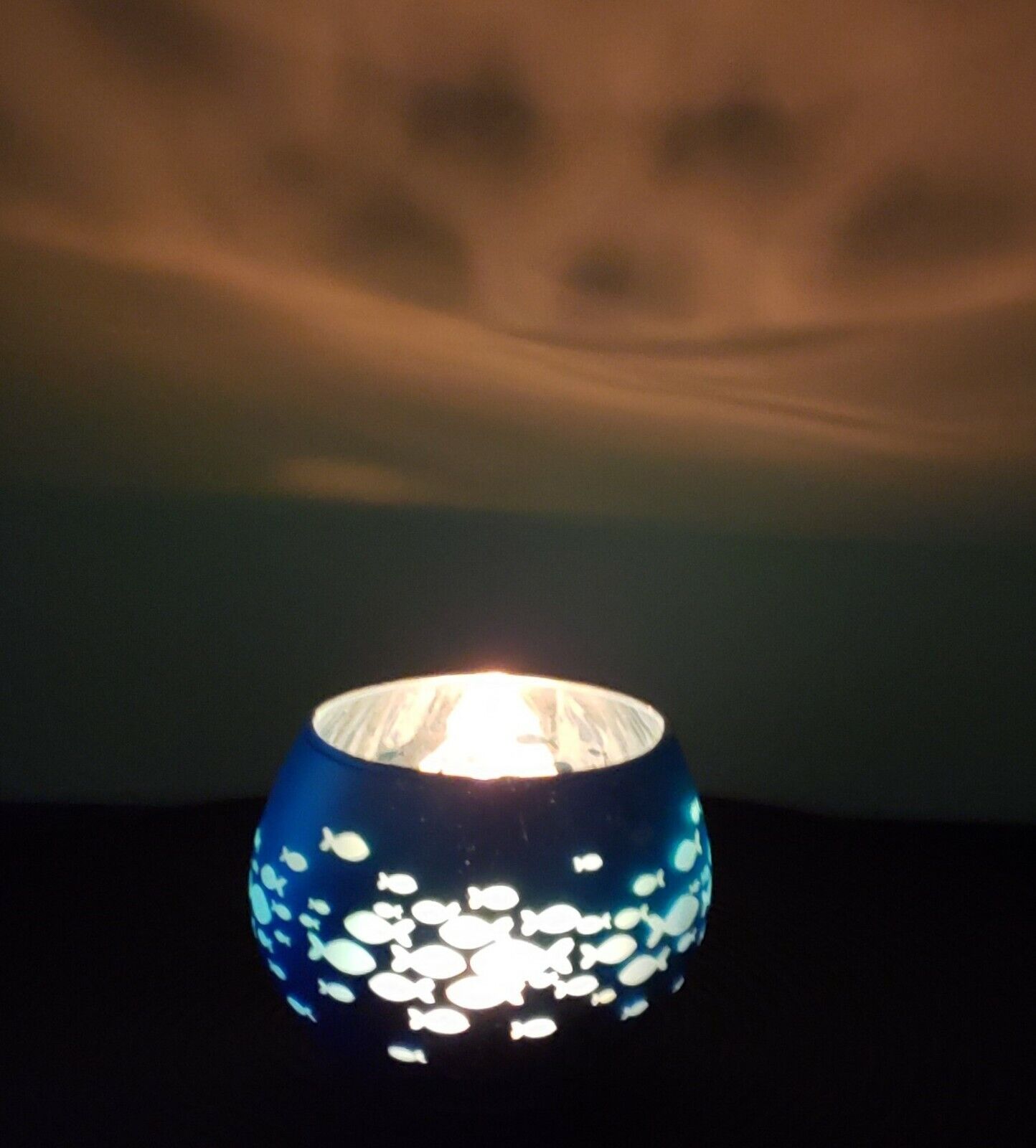Candle lamp in Fish glass Blue in 3 inches
