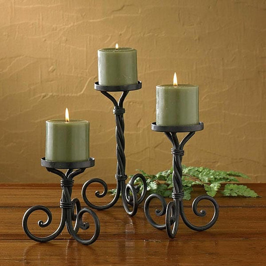 Scroll Pillar Candle Holder Set