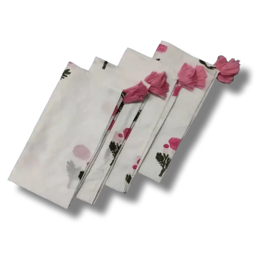 Simplistic Flower Block Print White Cotton Napkins