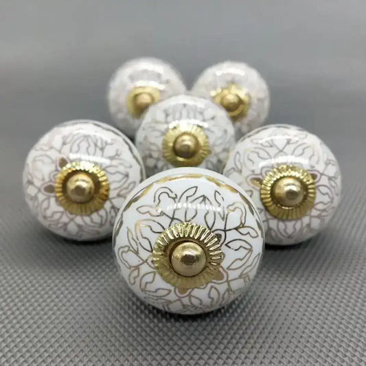 Taja Golden White Ceramic Knobs - Set of 6
