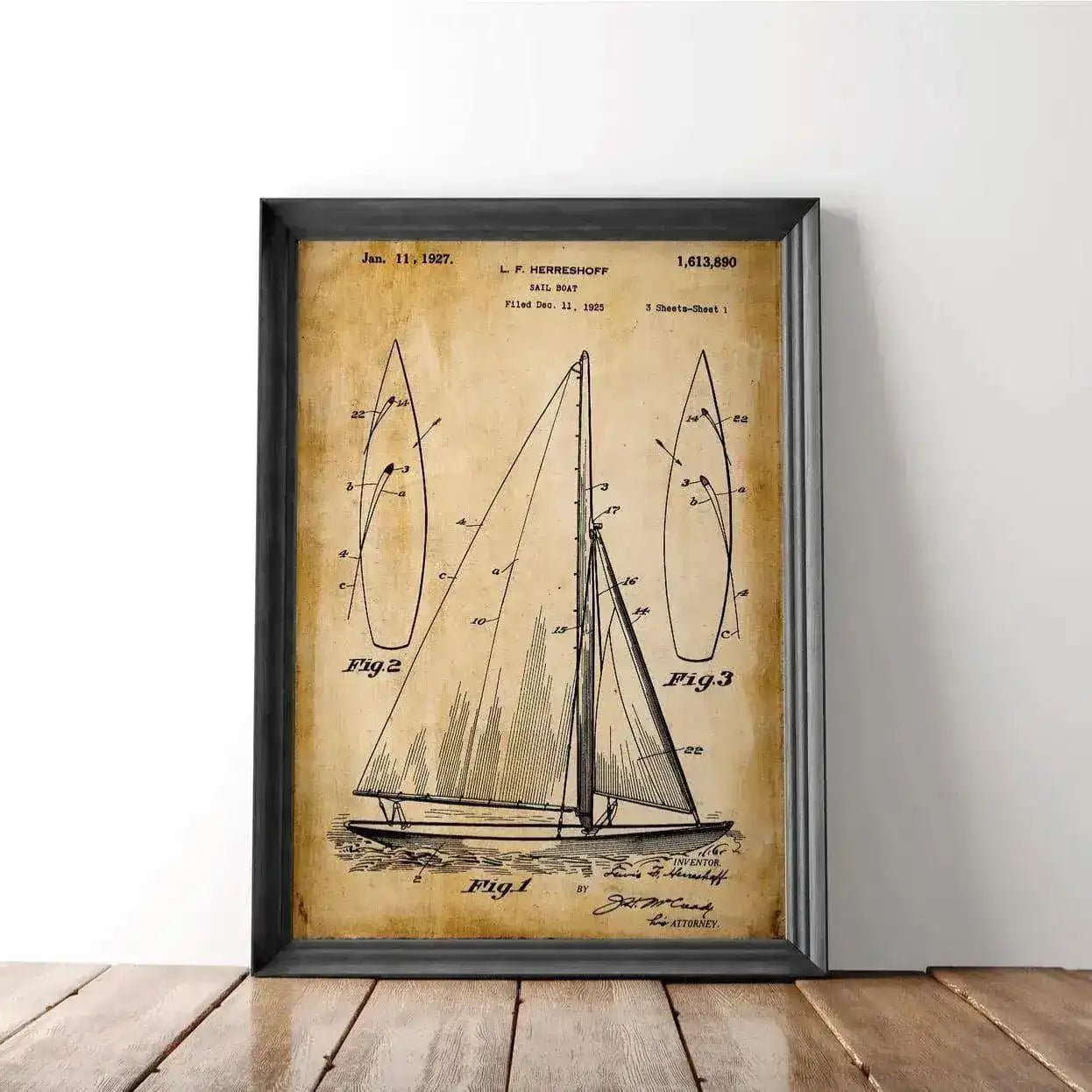 Vintage Sail Boat Patent Poster Wall Print