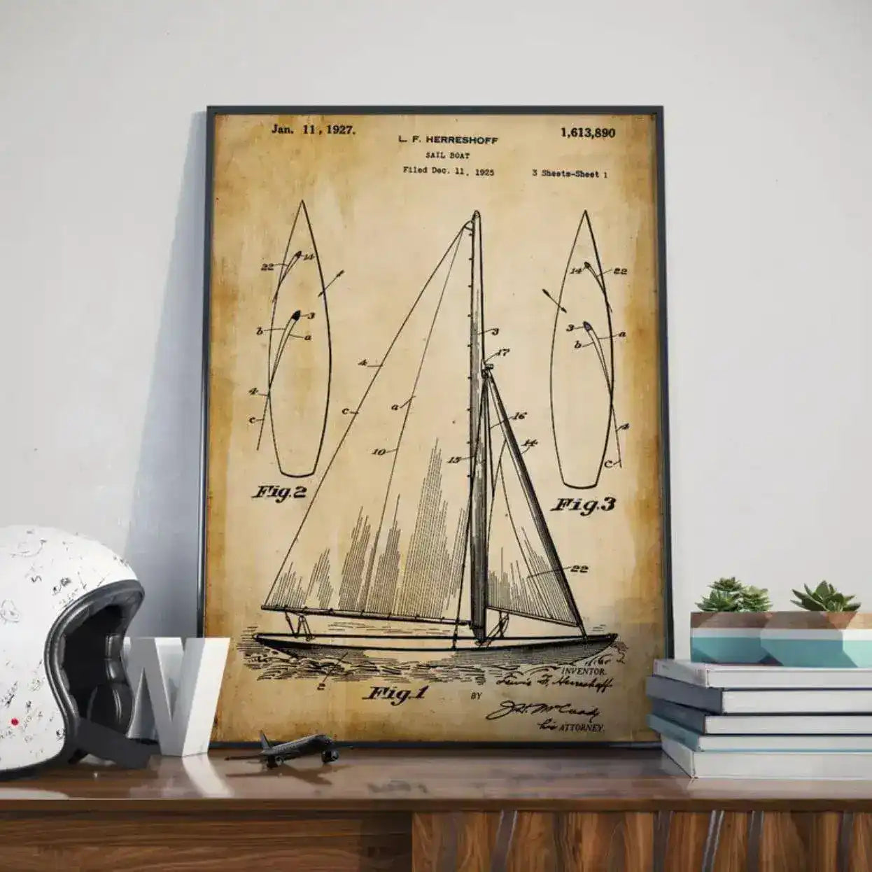 Vintage Sail Boat Patent Poster Wall Print