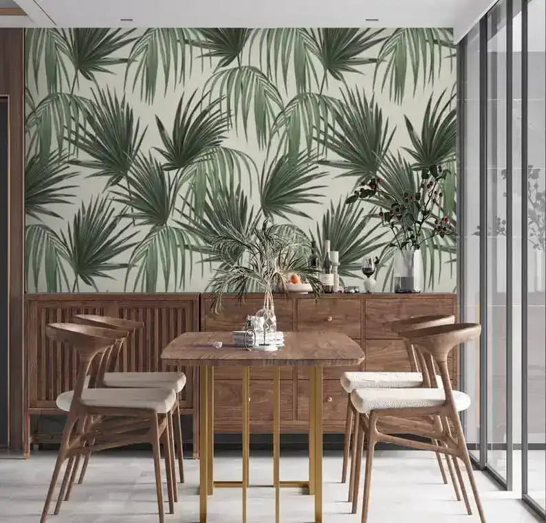 Vintage Tropical Green Palm Leaves Wallpaper
