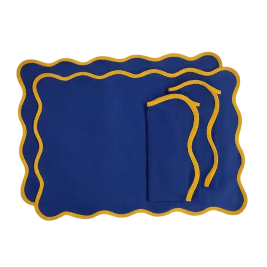 Yellow Scalloped Royal Blue Cotton Placemats - MAIA HOMES